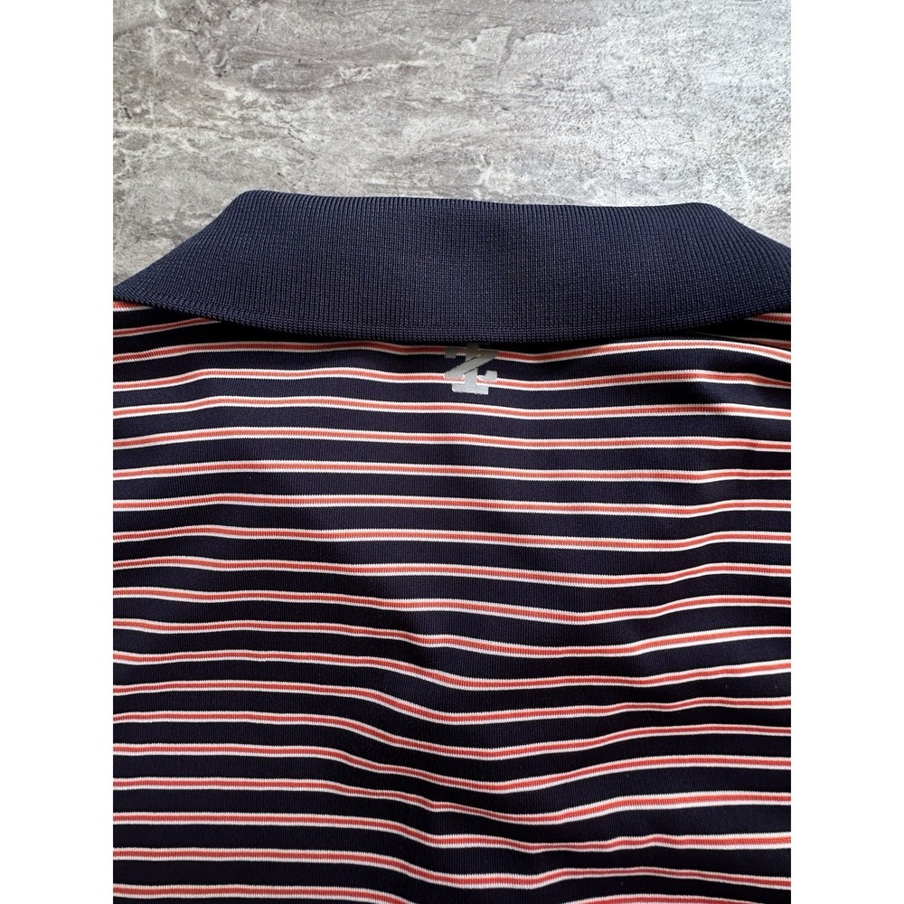 IZOD GOLF Polo Shirt Mens M Short Sleeve Casual Striped Orange Navy Collared EUC - Picture 9 of 11